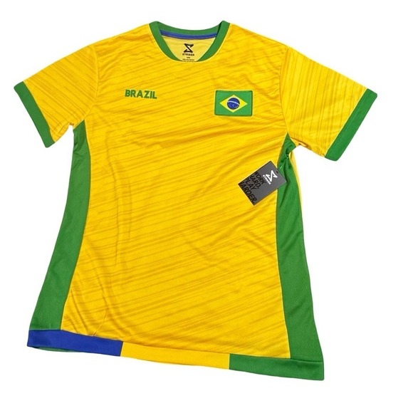 Striker Other - Striker Brazil Soccer Jersey Mens Large Yellow Green Blue Flag Patch New NWT